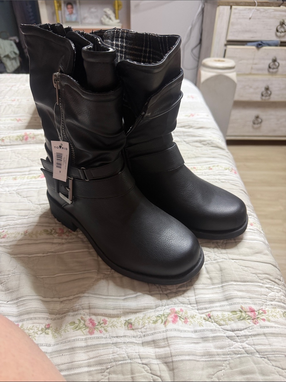 torrid Black Mid-Calf Buckle Combat Boots